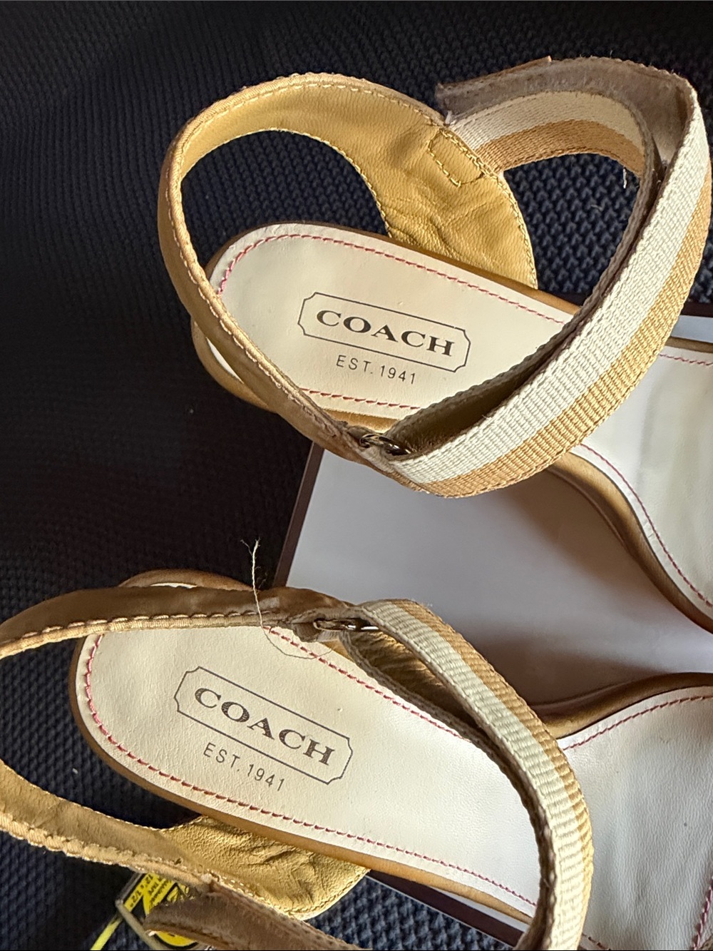 COACH Striped Wedge Sandal in Tan & Pink 7.5 (50) - Picture 3 of 8